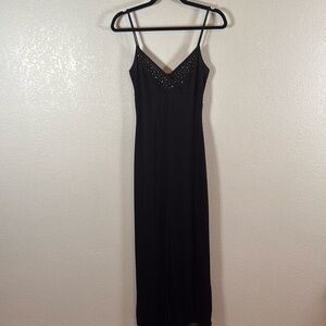 Taboo Vintage Y2K Black Empire Waist Rhinestones Sheer Layer Maxi Dress Size M